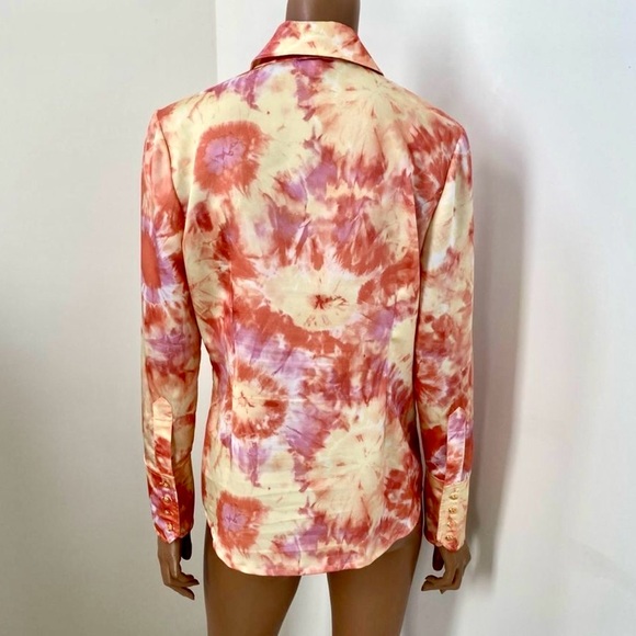 St John Vintage Orange Yellow Tie Dye Enamel Button Down Blouse-Size 14 - Picture 2 of 5
